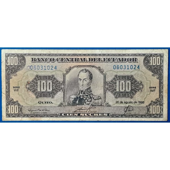 100 Sucres Ecuadori Bankjegy (1993) – Simón Bolívar Portréjával GOTTO