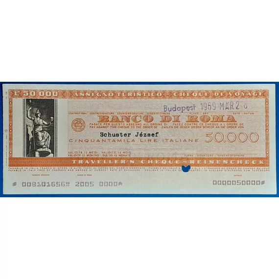 50.000 Olasz Líra Utazási Csekk (1969) - Banco di Roma GOTTO
