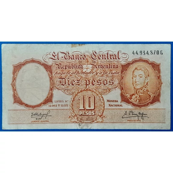 Régi Argentin 10 Pesos Bankjegy - San Martín (1954-1968) GOTTO
