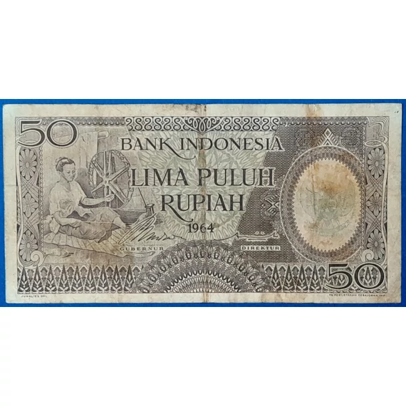 1964-es indonéz 50 rúpia (rupiah) bankjegy – Fonó nő motívummal GOTTO