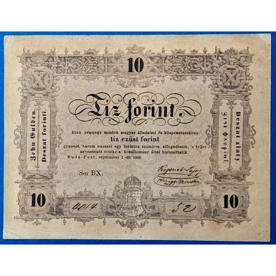 1848-as 10 forint (tíz ezüst forint) – Ritka Kossuth-bankó GOTTO