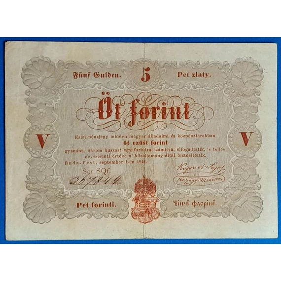Kossuth 5 Forint 1848. szeptember 1. – Ritka magyar papírpénz GOTTO