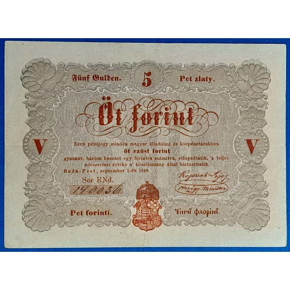 Kossuth 5 Forint 1848. szeptember 1. – Ritka magyar papírpénz GOTTO