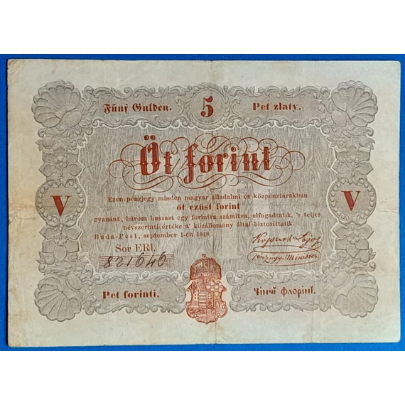 Kossuth 5 Forint 1848. szeptember 1. – Ritka magyar papírpénz GOTTO