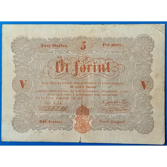 Kossuth 5 Forint 1848. szeptember 1. – Ritka magyar papírpénz GOTTO
