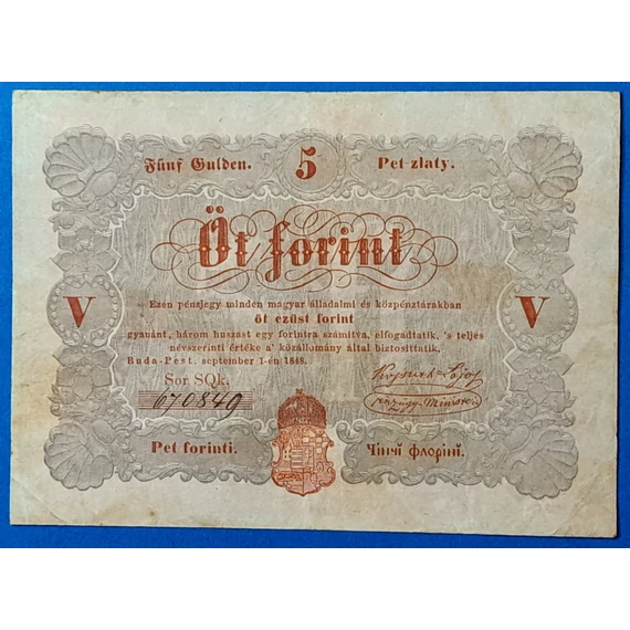 Kossuth 5 Forint 1848. szeptember 1. – Ritka magyar papírpénz GOTTO