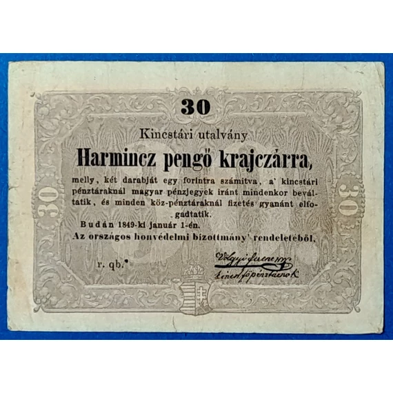 1849-es 30 krajcáros kincstári utalvány – Kossuth-bankó ritkaság GOTTO