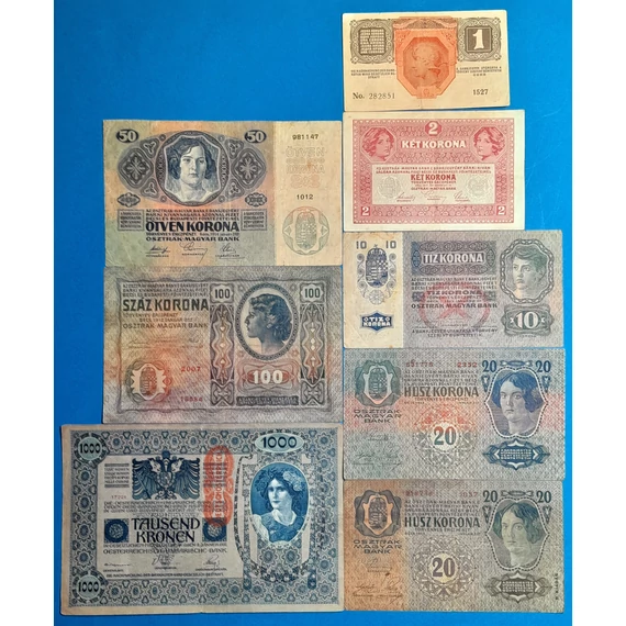1902-1917-ig. 8 db-os Osztrák-Magyar Korona sor  VF-F- "DEUTSCHÖSTERREICH" felülbélyegzéssel